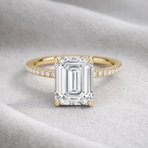 2 Ct Emerald cut Lab Grown Diamond Hidden Halo Engagement Ring 14k Yellow Gold