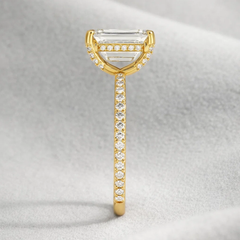 2 Ct Emerald cut Lab Grown Diamond Hidden Halo Engagement Ring 14k Yellow Gold