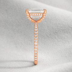 2 Ct Emerald cut Lab Grown Diamond Hidden Halo Engagement Ring 14k Rose Gold