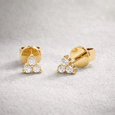 0.14 Ct Round Cut Triple Diamond Stud Earrings 14k Yellow Gold