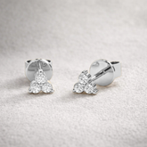 0.14 Ct Round Cut Triple Diamond Stud Earrings 14k White Gold