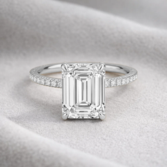 2 Ct Emerald cut Lab Grown Diamond Hidden Halo Engagement Ring 14k White Gold