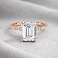 2 Ct Emerald cut Lab Grown Diamond Hidden Halo Engagement Ring 14k Rose Gold