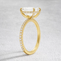 2 Ct Emerald cut Lab Grown Diamond Hidden Halo Engagement Ring 14k Yellow Gold