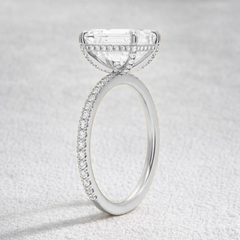 2 Ct Emerald cut Lab Grown Diamond Hidden Halo Engagement Ring 14k White Gold