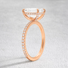 2 Ct Emerald cut Lab Grown Diamond Hidden Halo Engagement Ring 14k Rose Gold