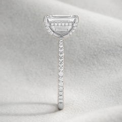 2 Ct Emerald cut Lab Grown Diamond Hidden Halo Engagement Ring 14k White Gold