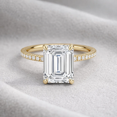 2 Ct Emerald cut Lab Grown Diamond Hidden Halo Engagement Ring 14k Yellow Gold