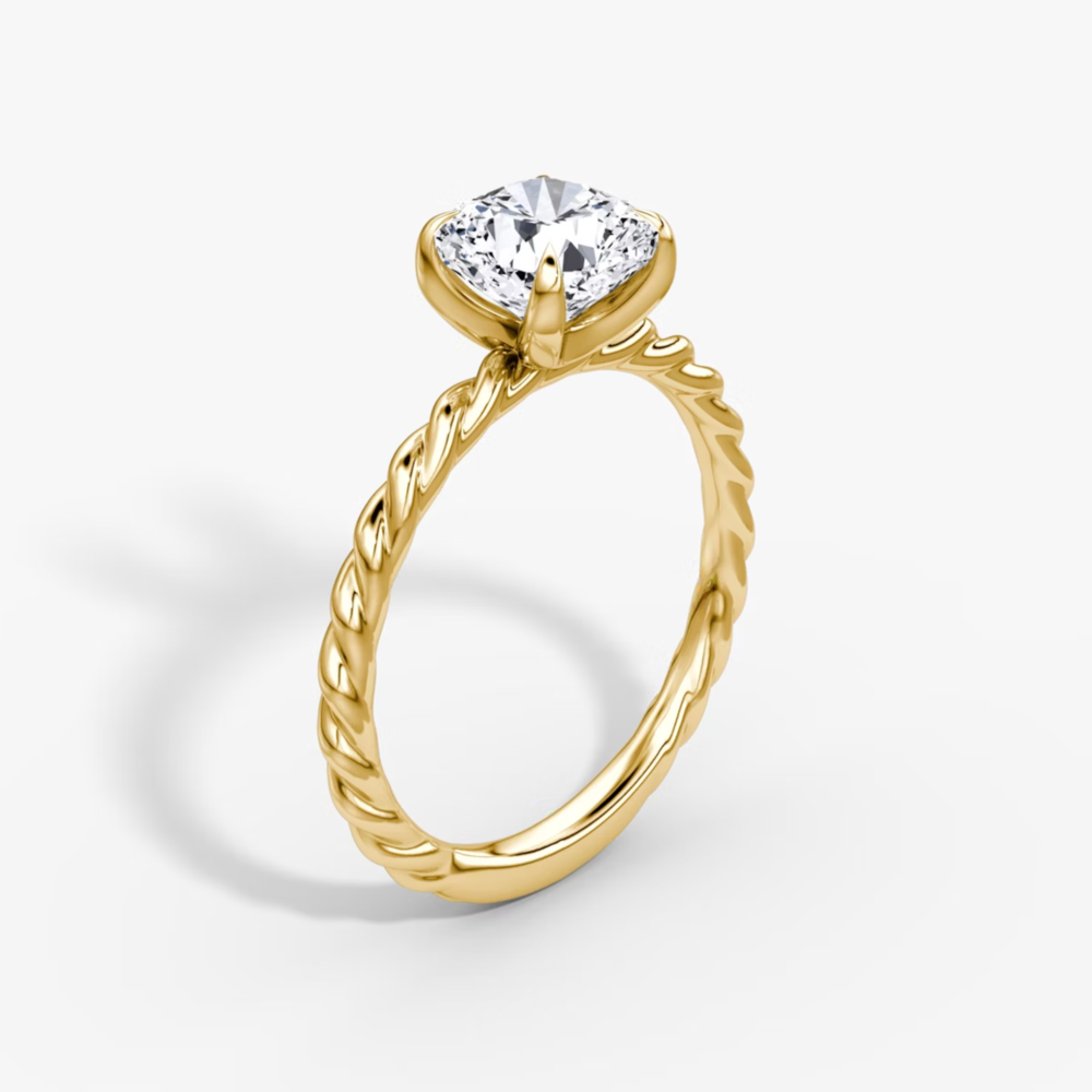 Cushion Cut Lab Grown Diamond Solitaire Engagement Ring Yellow Gold
