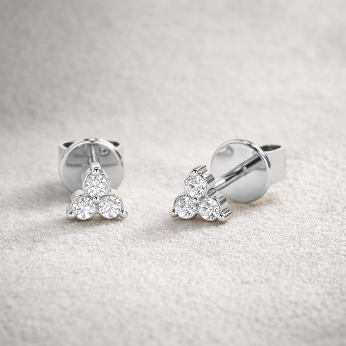 0.14 Ct Round Cut Triple Diamond Stud Earrings 14k White Gold
