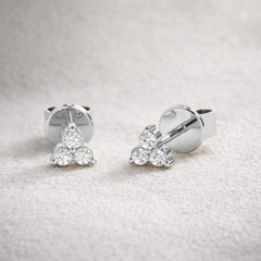0.14 Ct Round Cut Triple Diamond Stud Earrings 14k White Gold