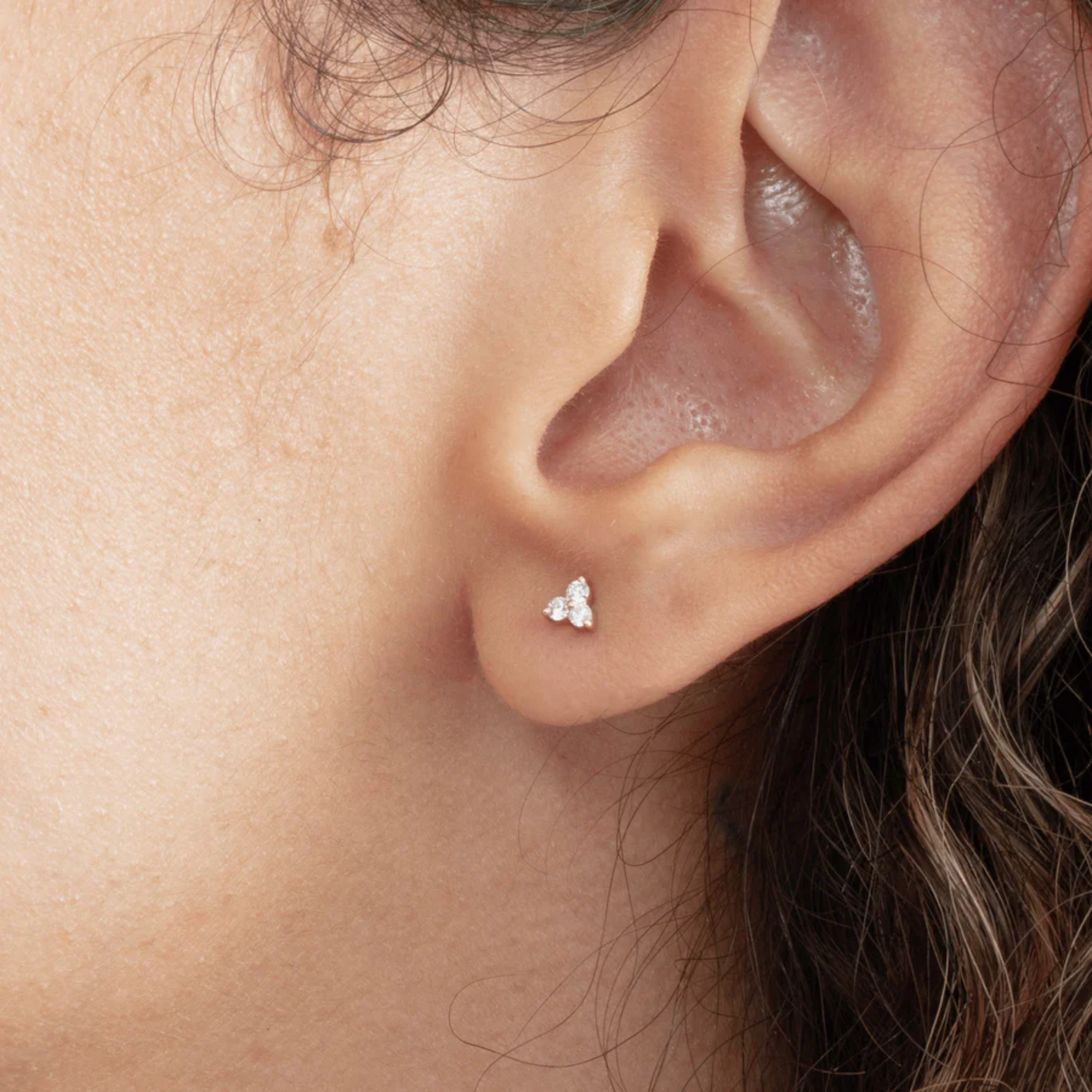 Minimal Triple Lab Grown Diamond Stud Earrings 14K Gold Everyday Wear